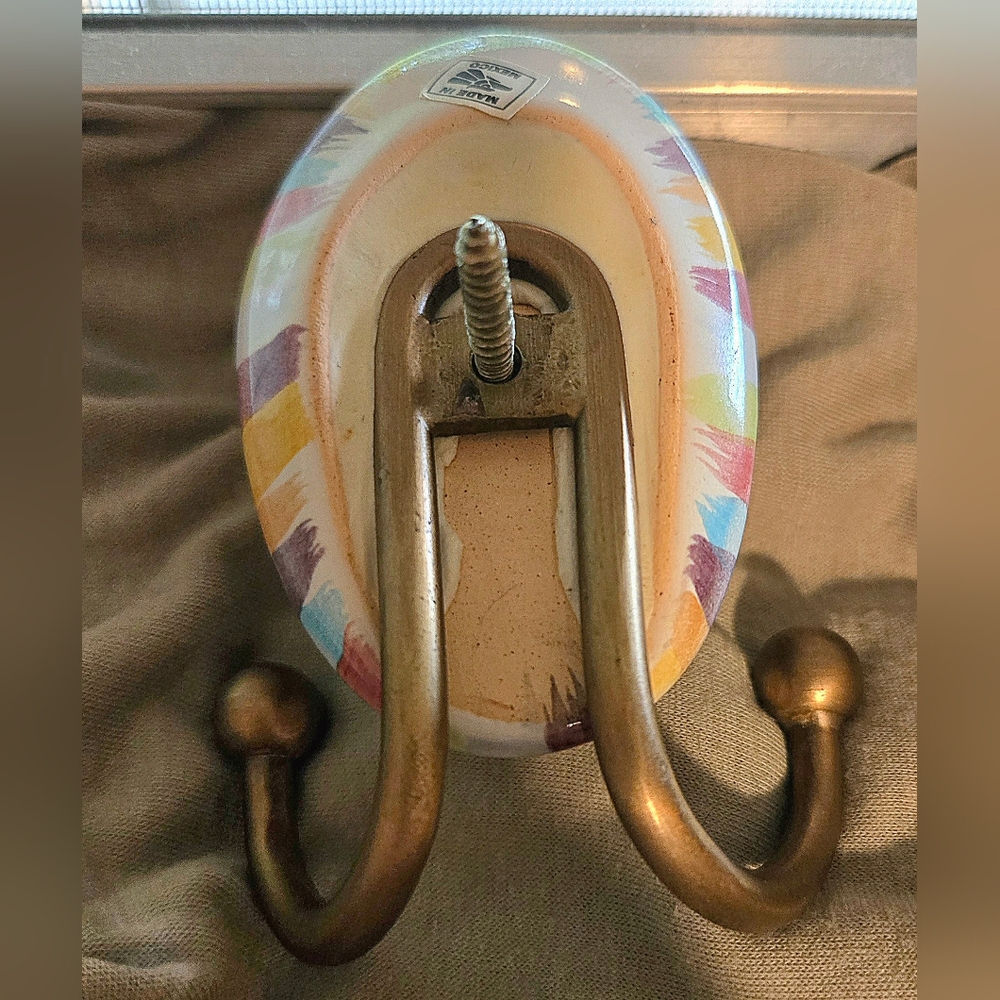 MacKenzie-Childs Black-and-White Checker Hook with Multicolor Rim - Picture 3 of 3